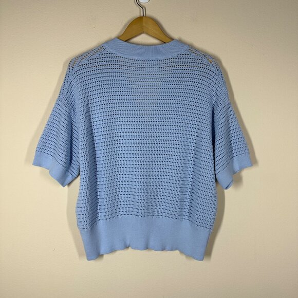 Varley Callie Pointelle Open Knit Top Womens Size L Blue Pullover Slouchy Cotton - Picture 9 of 10